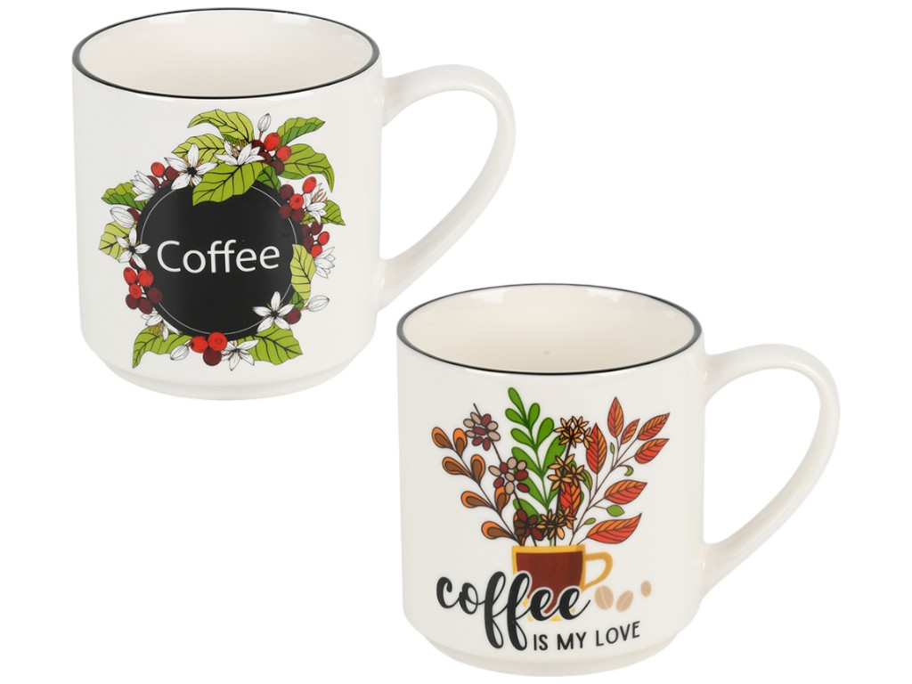 Чашка Coffee, порцеляна, 330мл, колір білий, 4 дизайни (ціна за 1шт)