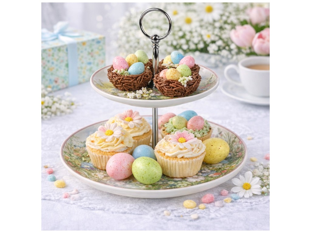 Фруктовница пасхальная Easter Tale, 2 яруса, фарфор, металл, 15,5/23см