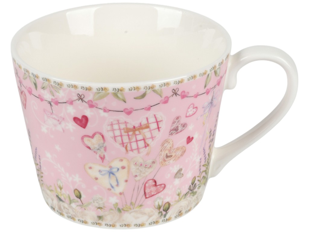 Чашка с блюдцем Amour, фарфор, 230мл, цвет розовый с рисунком (цена за 2пр)
