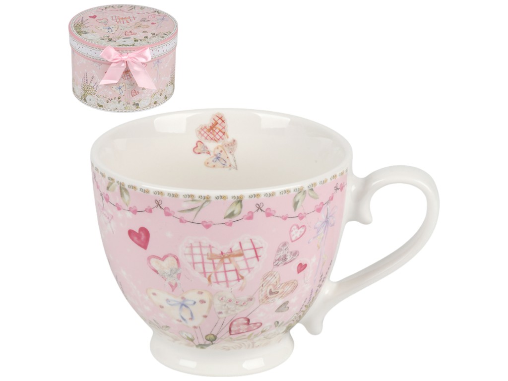Чашка Amour, фарфор, 440мл, цвет розовый с рисунком