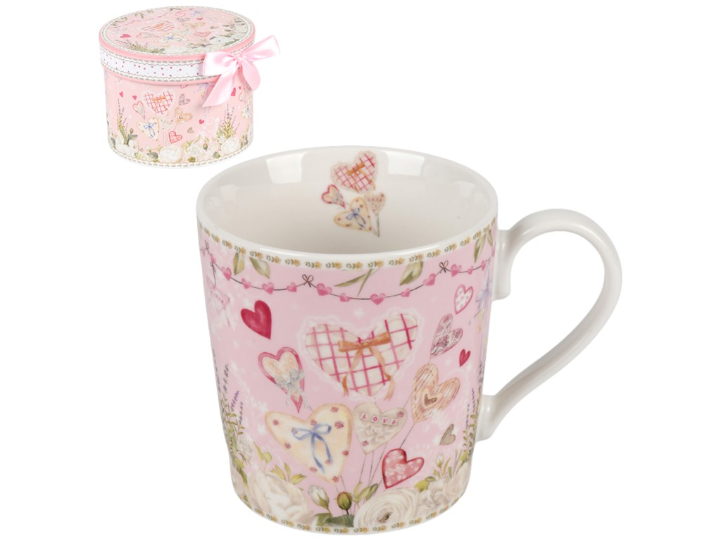 Чашка Amour, фарфор, 370мл, цвет розовый с рисунком