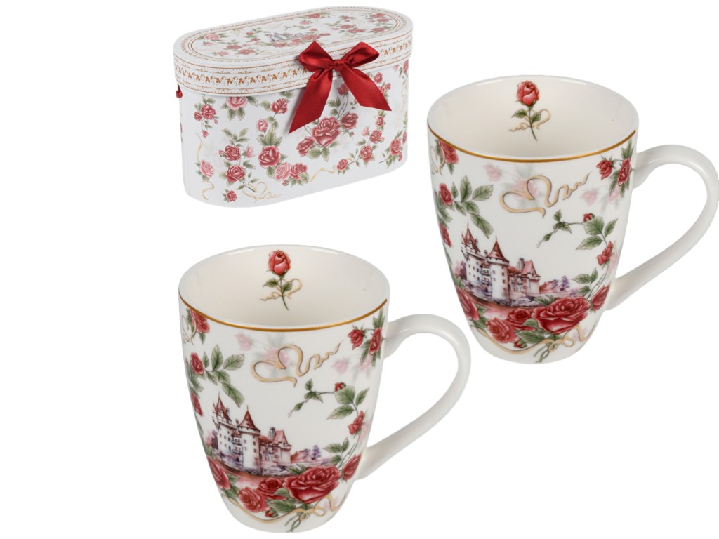 Набор чашек Royal Rose, фарфор, 340мл, цвет белый с рисунком (цена за набор 2шт)