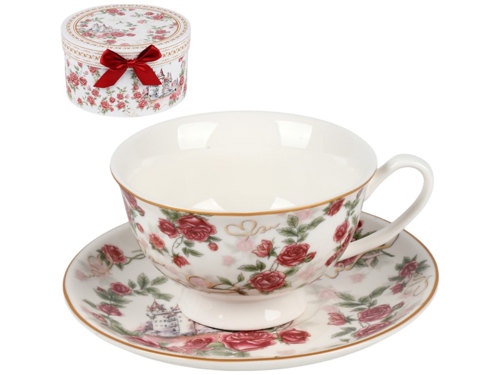 Чашка с блюдцем Royal Rose, фарфор, 180мл, цвет белый с рисунком (цена за 2пр)