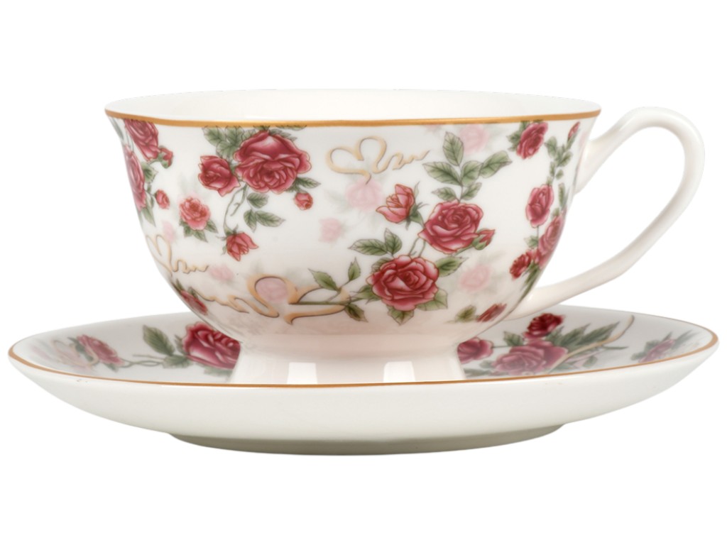 Чашка с блюдцем Royal Rose, фарфор, 180мл, цвет белый с рисунком (цена за 2пр)