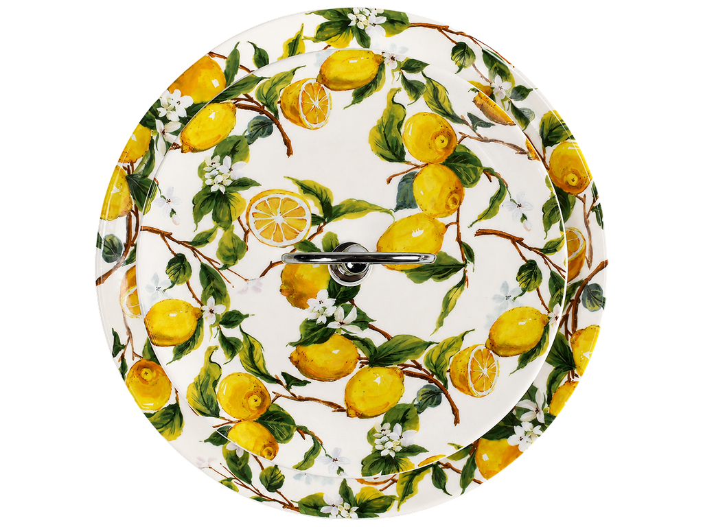Фруктовница фарфоровая Lemon Sky, двухуровневая с лимонным декором, 15,5-23 см