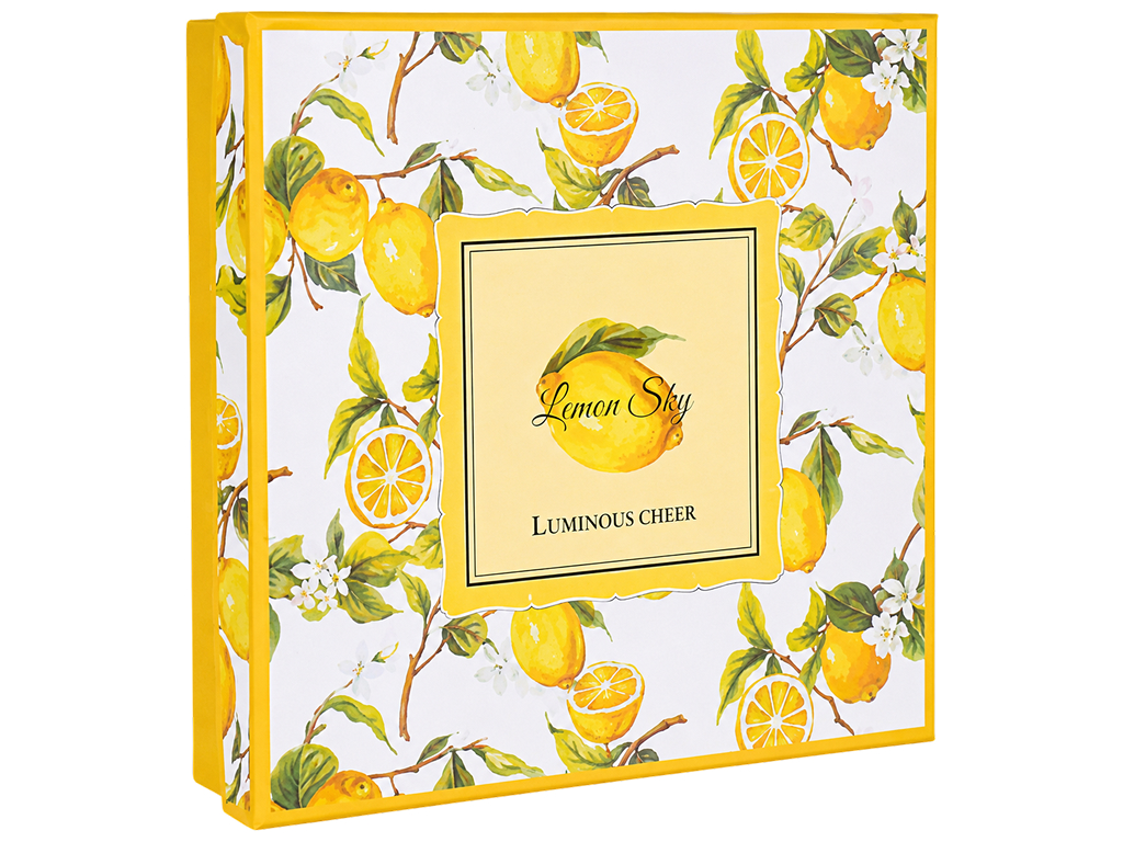Фруктовница фарфоровая Lemon Sky, двухуровневая с лимонным декором, 15,5-23 см