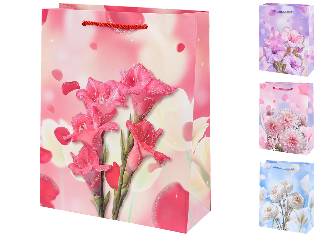 Пакет подарочный бумажный Spring flower M, с ручками, 26×32×10 см, 4 дизайна (цена за 1шт)