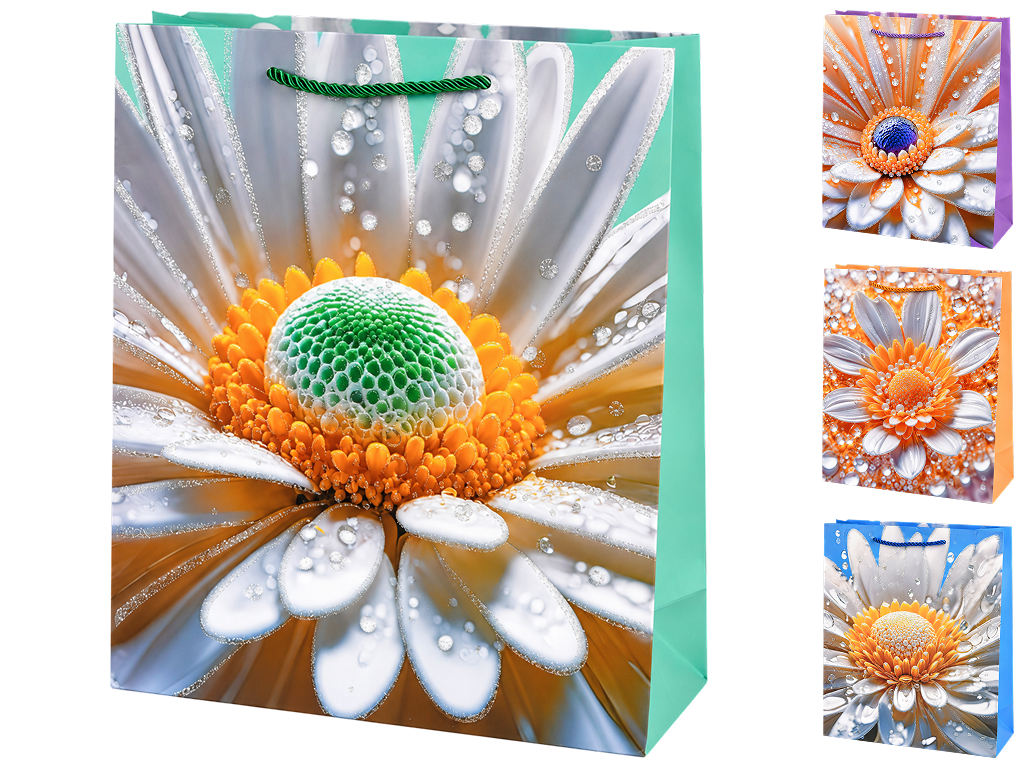 Пакет подарунковий паперовий Camomile M, з ручками, 26×32×10 см, 4 дизайни (ціна за 1шт)