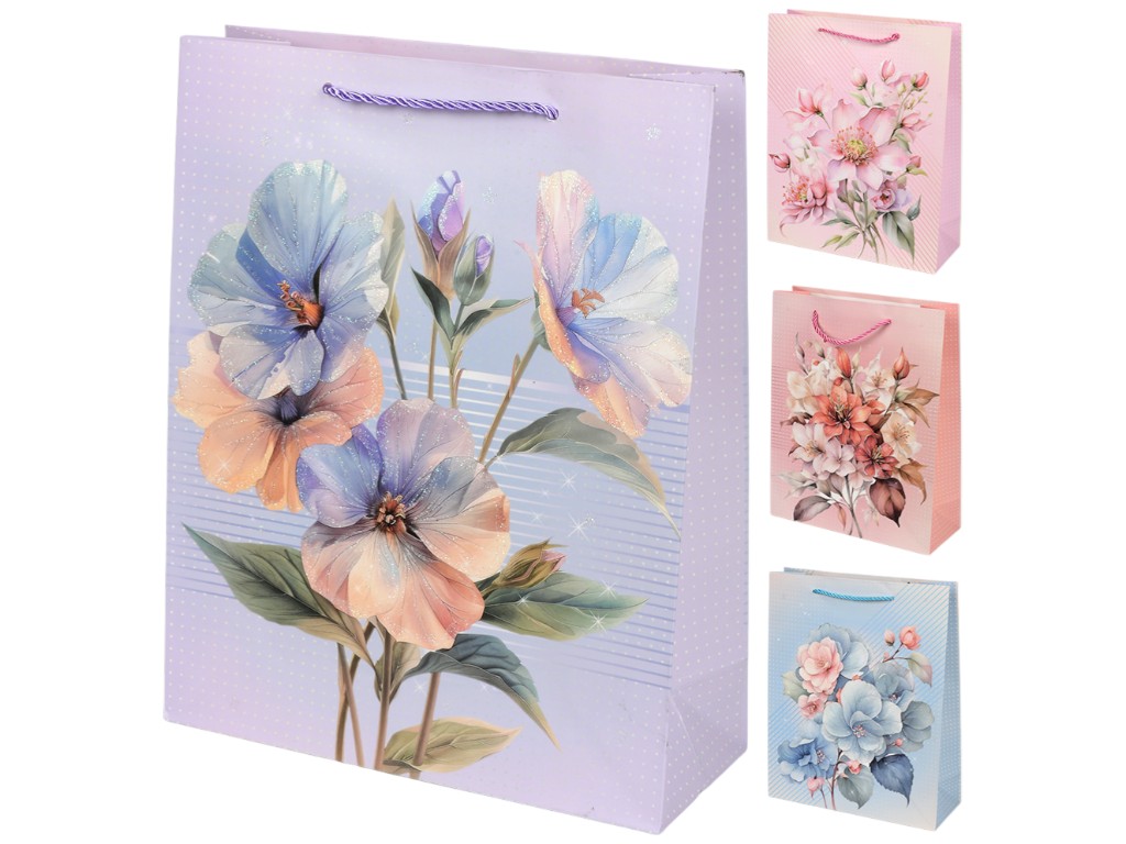 Пакет подарочный Fiori, бумага, 31×40×12см, 4 дизайна (цена за 1шт)