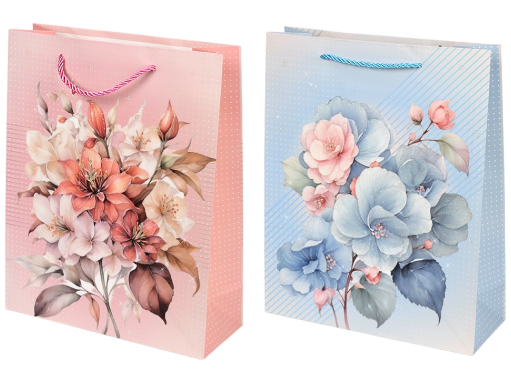 Пакет подарочный Fiori, бумага, 26×32×10см, 4 дизайна (цена за 1шт)