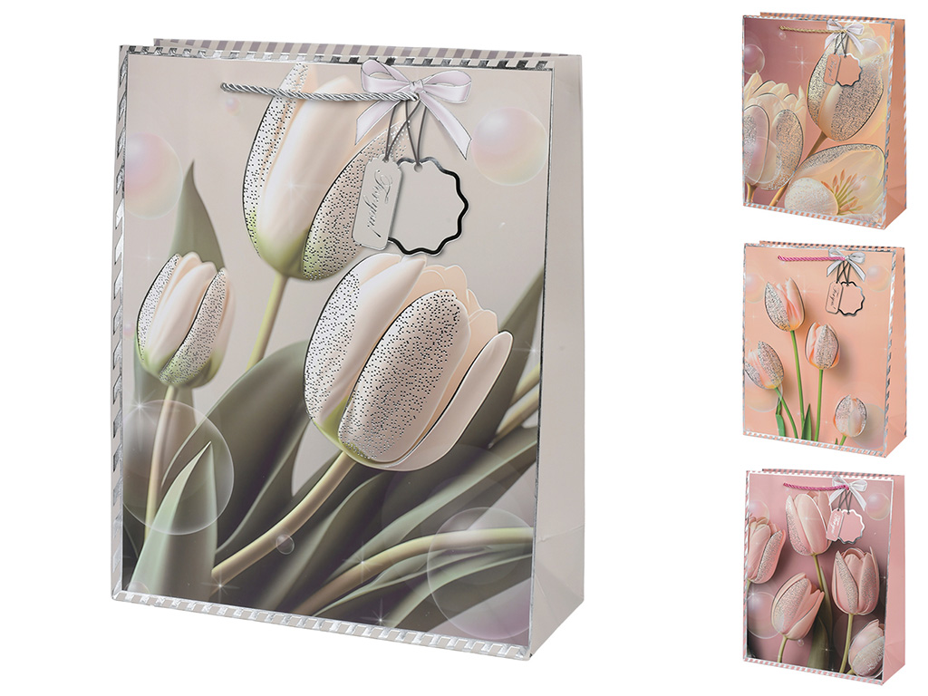 Пакет подарочный Tulips, бумага, 31×40×12см, 4 дизайна (цена за 1шт)