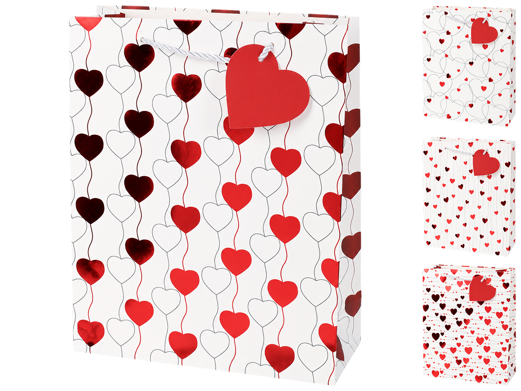 Пакет подарунковий паперовий Hearts S, з ручками, 18×23×10 см, 4 дизайни (ціна за 1шт)