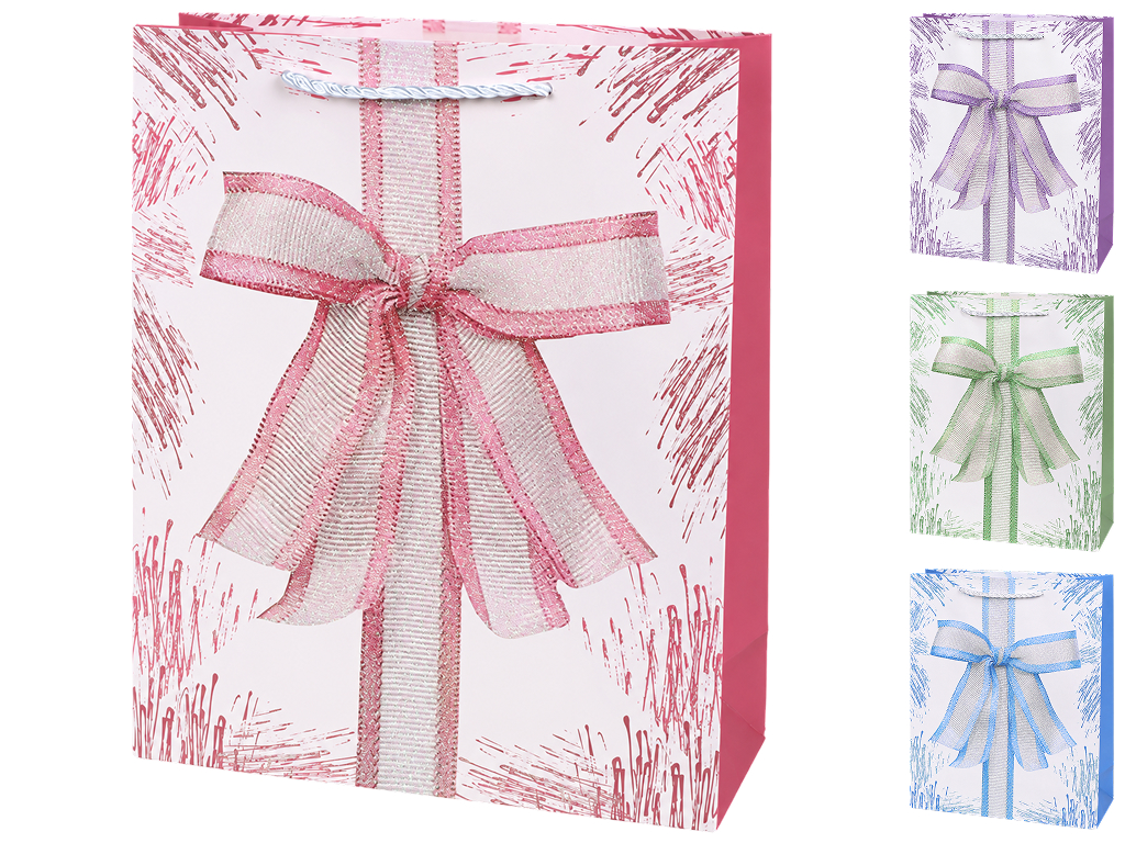 Пакет подарочный бумажный Gift bow M, с ручками, 26×32×10 см, 4 дизайна (цена за 1шт) Пакет подарочный бумажный Gift bow M, с ручками, 26×32×10 см, 4 дизайна (цена за 1шт)
