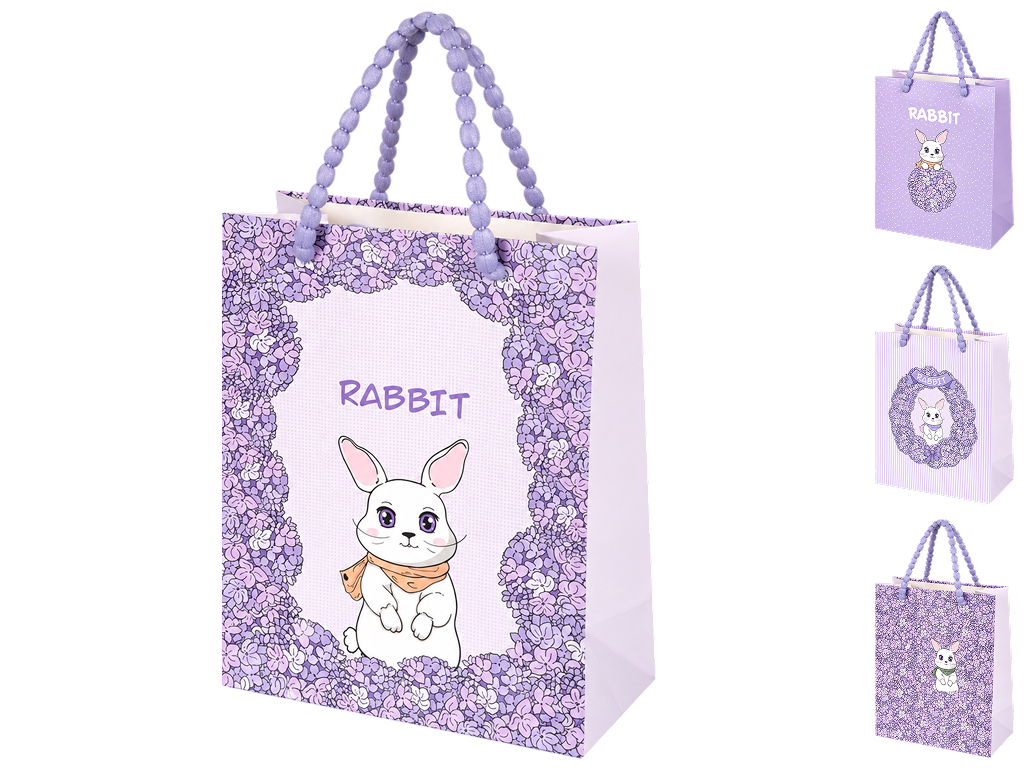 Пакет подарочный бумажный Rabbit S, с ручками, 14,5×19,5×10 см, 4 дизайна (цена за 1шт)