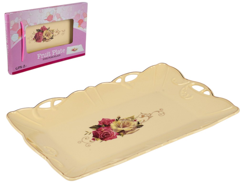 Блюдо сервірувальне Roses, порцеляна, 31,5х20,5см, колір кремовий