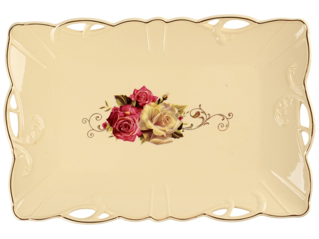 Блюдо сервірувальне Roses, порцеляна, 31,5х20,5см, колір кремовий
