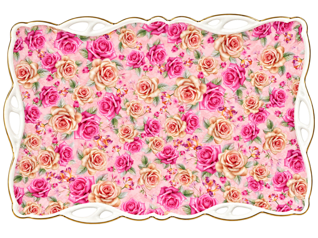 Блюдо сервировочное фарфоровое Vintage Charm розово-белое, 36,5×24 см