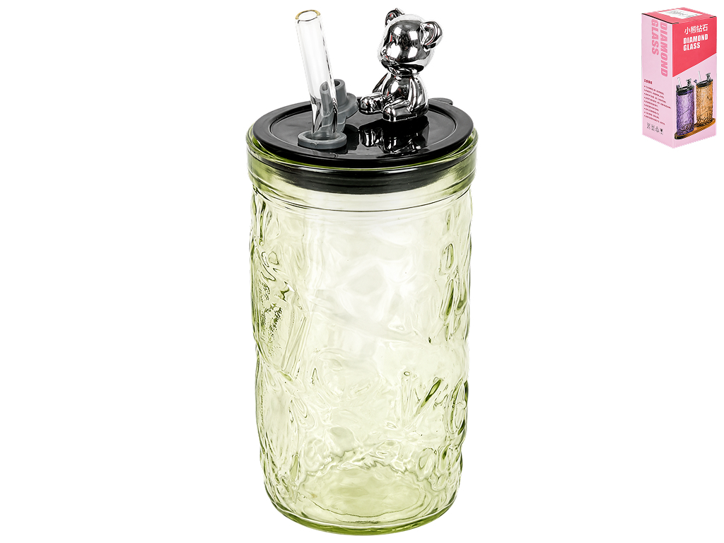 Склянка Frozen з кришкою та трубочкою, скло, 300 мл
