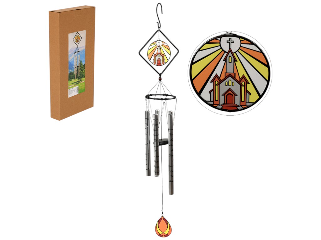 Подвеска декоративная Музыка ветра, металл, пластик, 100см, дизайн витраж церковь