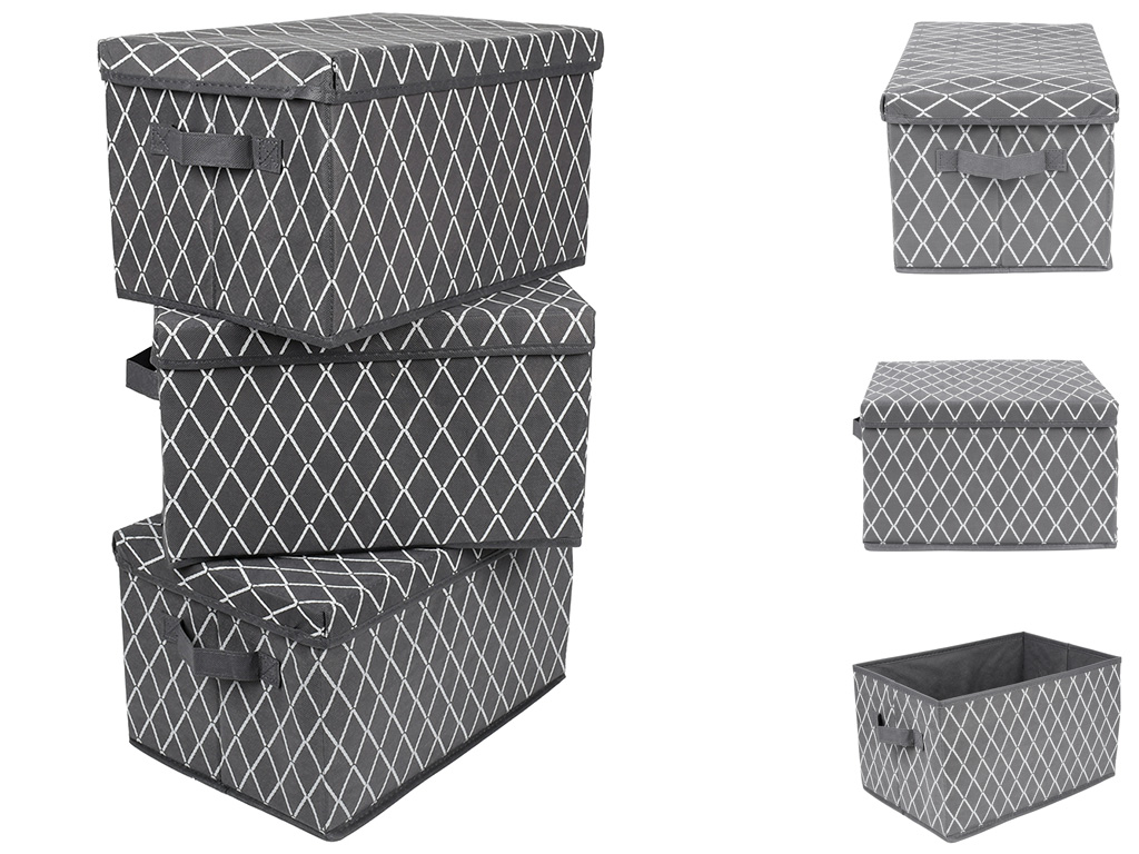Коробка для хранения складная, полиэстер, нетканое волокно, картон, 37×22×26см (цена за набор 3шт)