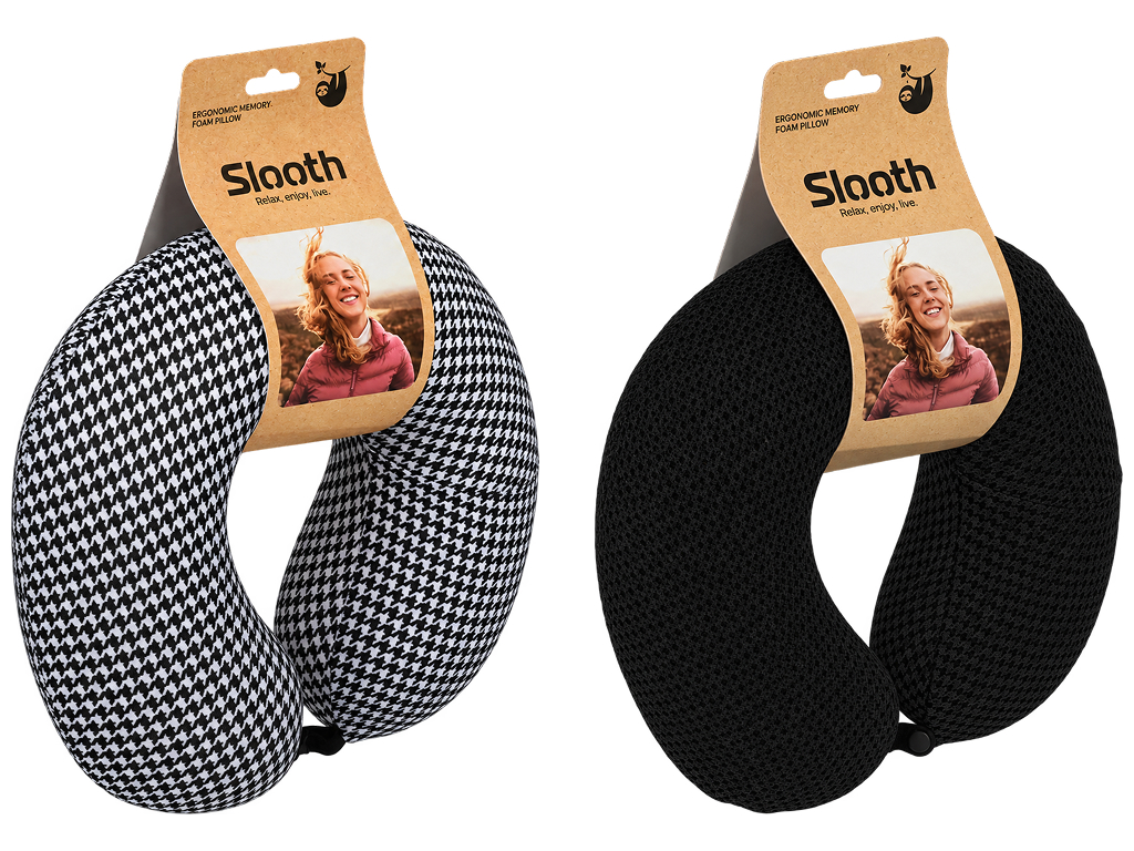 Подушка дорожная ортопедическая под шею Sloth, полиэстер, ПУ, 28×26 см, 2 вида (цена за 1шт)