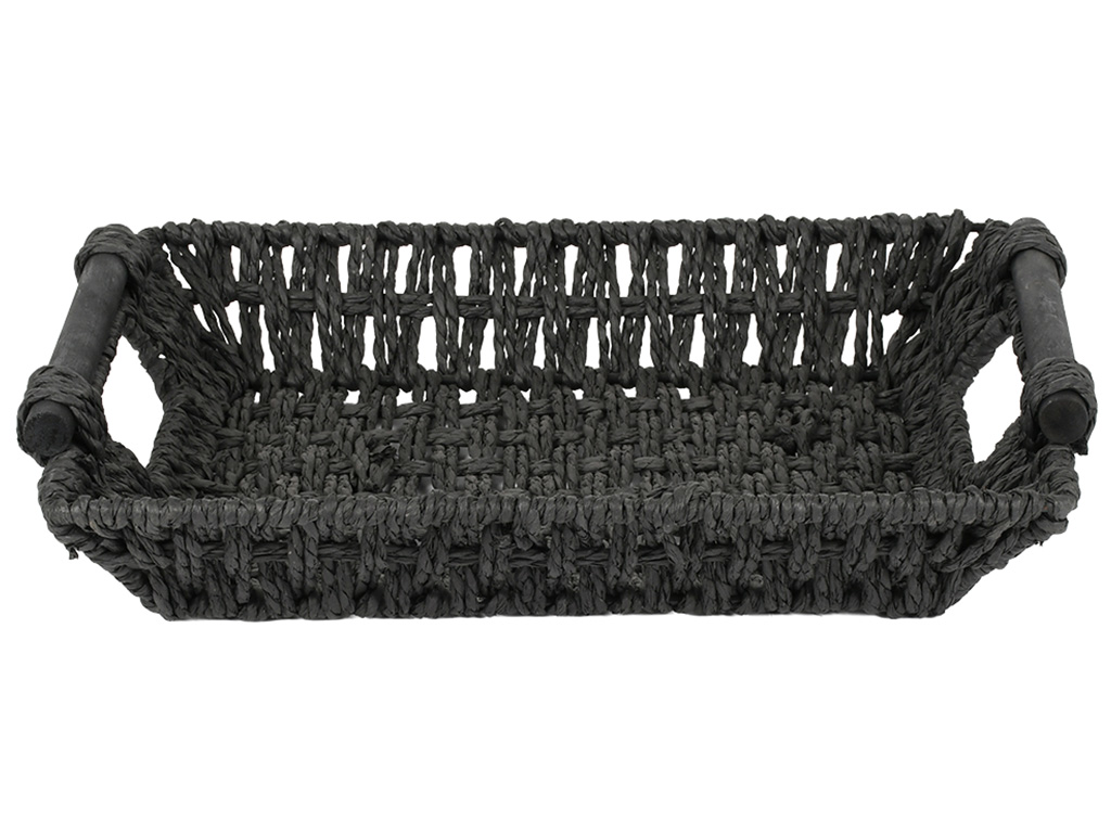 Кошик для зберігання з ручками, папір, метал, 32×25×6,5см, колір чорний