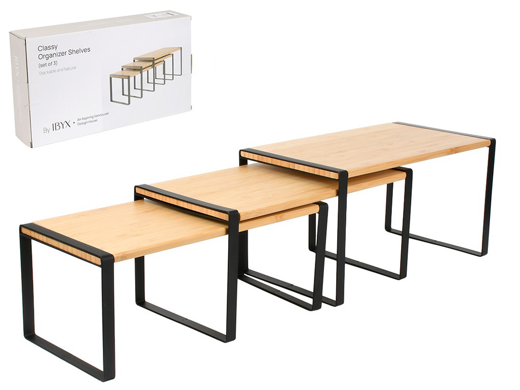 Полка-органайзер универсальная, металл, дерево, 33×16,5×13,5/33×17,5×15,5/33×18,5×18см (цена за 3шт)
