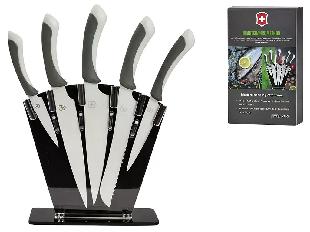 Набор ножей на подставке, нержавеющая сталь, пластик, 35,5×23,5×10,5см, цвет черный (цена за 6пр)