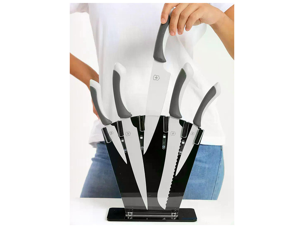 Набор ножей на подставке, нержавеющая сталь, пластик, 35,5×23,5×10,5см, цвет черный (цена за 6пр)