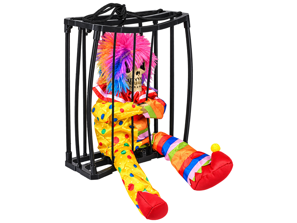 Фигура анимированная для Хэллоуина Clown, пластик, ткань, в клетке, 23,5×10,5×28 см Фигура анимированная для Хэллоуина Clown, пластик, ткань, в клетке, 23,5×10,5×28 см