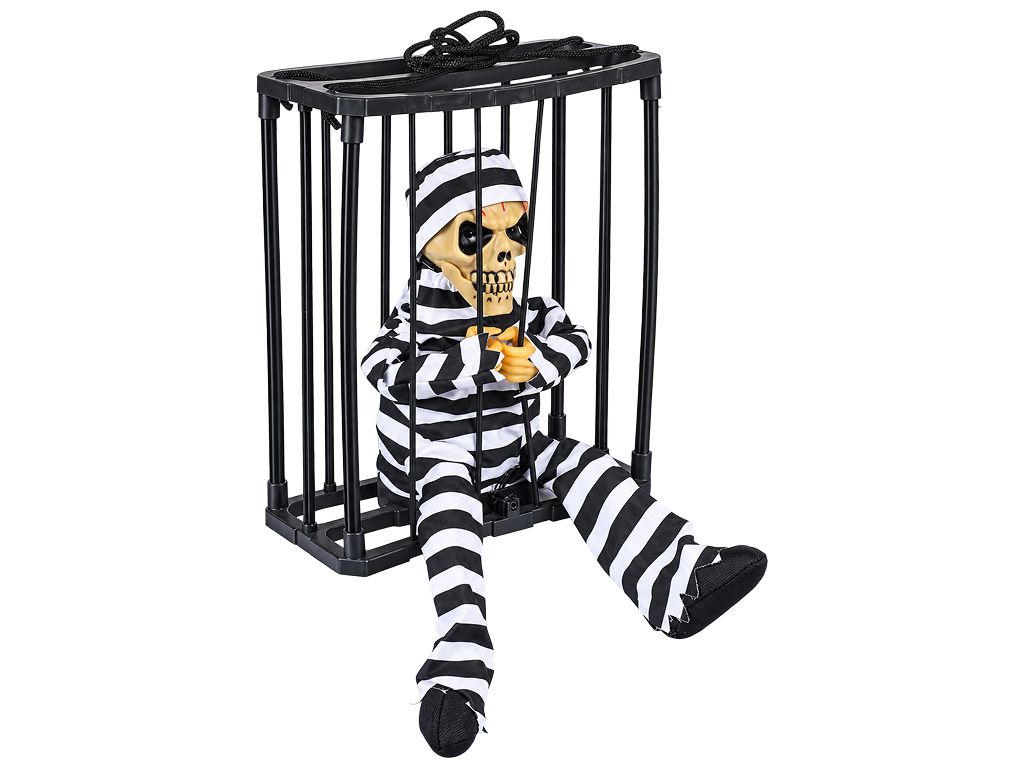 Фігура анімована для Хелловіна Clown Prisoner, пластик, тканина, у клітці, 23,5×10,5×28 см