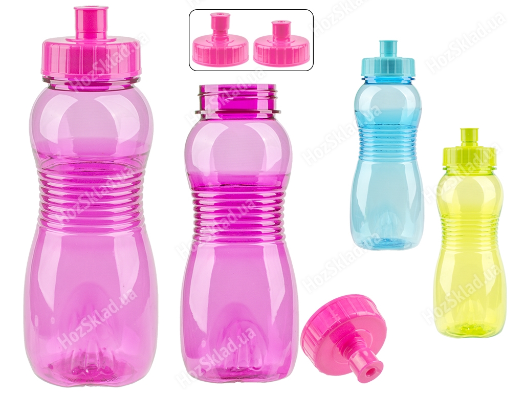 Пляшка-поїлка спортивна пластикова 550мл 7,5х7,5х20,8см (кольори асорті)