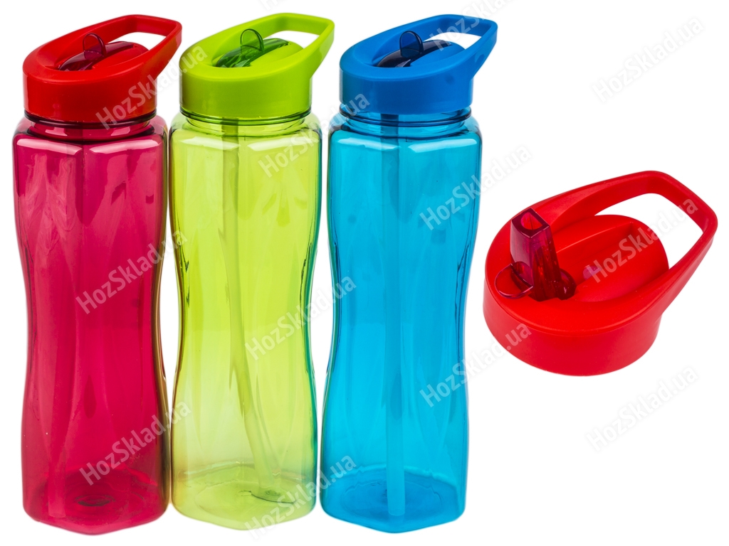 Бутылка-поилка спортивная пластиковая с трубочкой 900мл