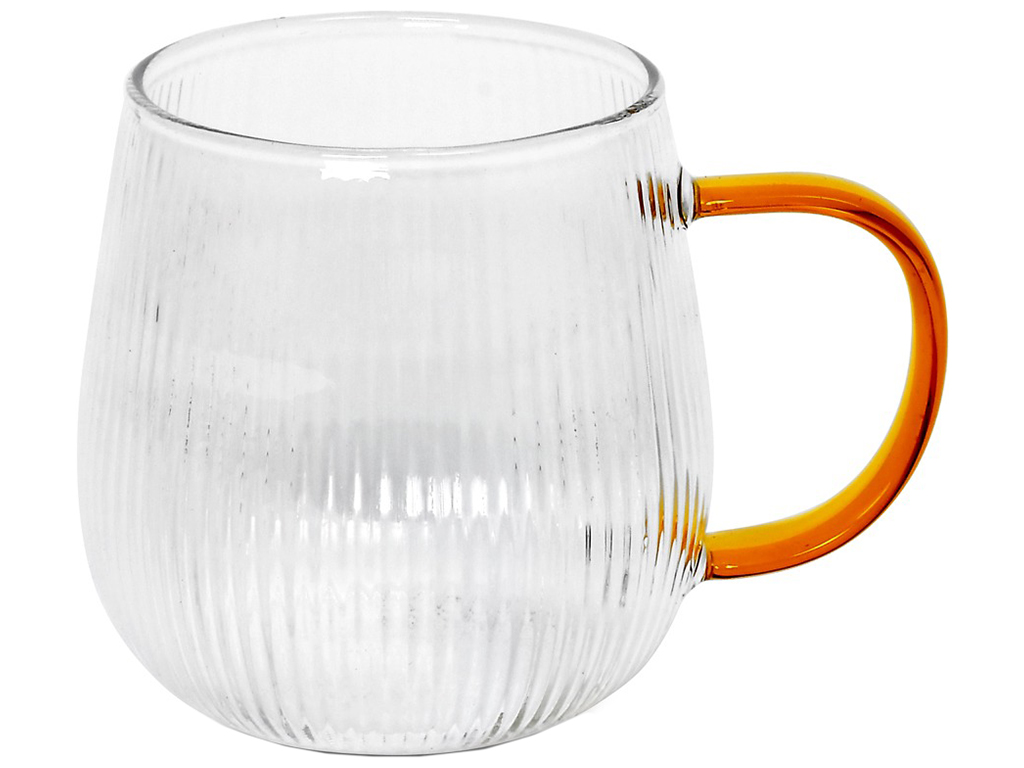 Чашка прозора із золотистою ручкою, 380мл