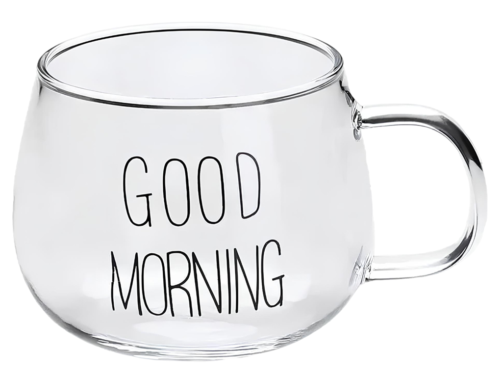 Чашка прозрачная с надписью Good morning, 380мл