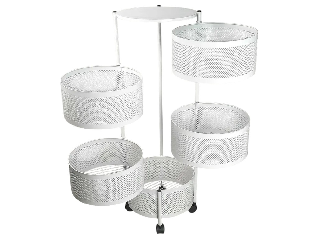 Етажерка на колесах Sphere, 5 ярусів, на колесах, оцинкована сталь, 34×34×90,5см, колір білий