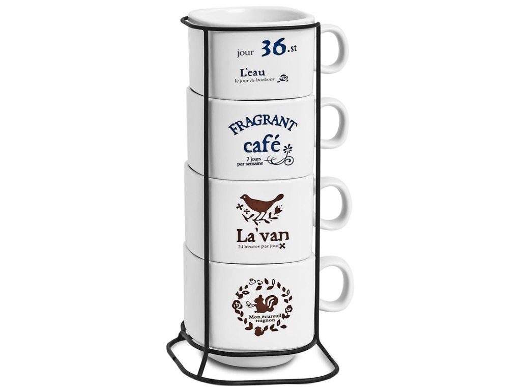 Чашки на подставке Fragrant cafe, 200мл (цена за набор 5предметов)