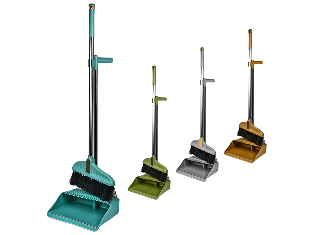 Набір для прибирання: мітла та совок, пластик, нержавіюча сталь, середня жорсткість, 30х78см, 28х92с