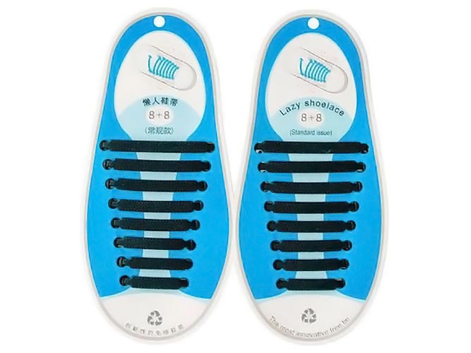 Шнурки силиконовые без завязок Black, 4,5/5/5,5/6/6,5/6,8/7,3/7,8см (цена за набор 16шт)