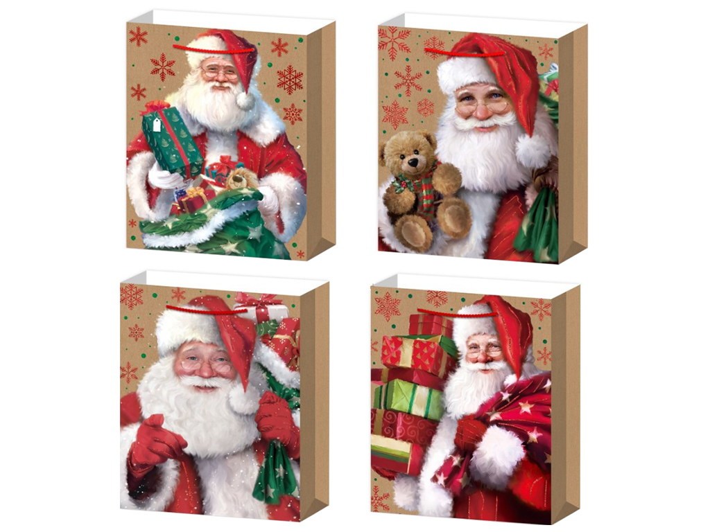 Пакет новогодний бумажный L Santa, 31х40х12см