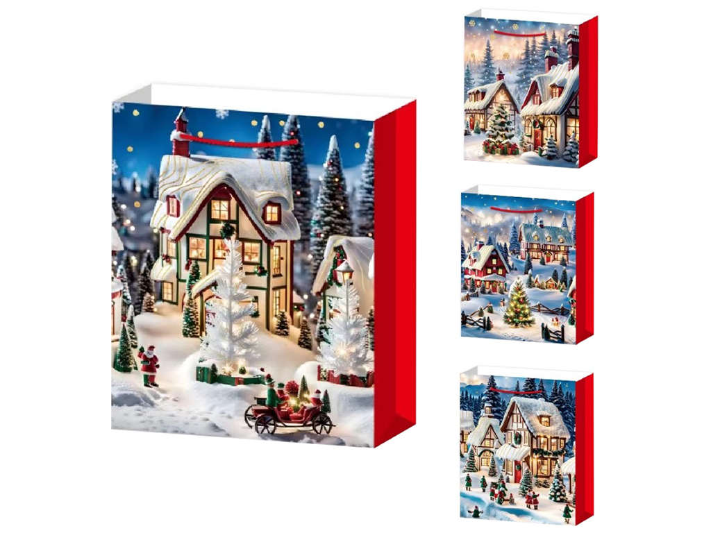 Пакет новогодний бумажный L Winter evening 3D, 31х40х12см