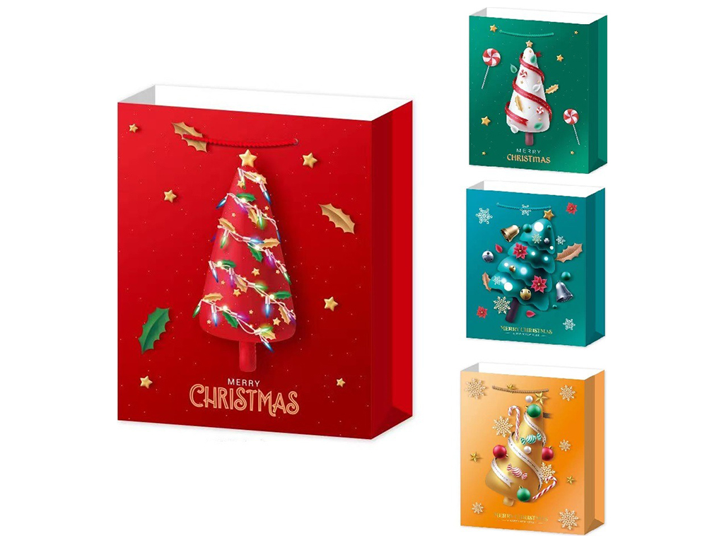 Пакет новогодний бумажный S Merry Christmas 3D, 18х23х10см