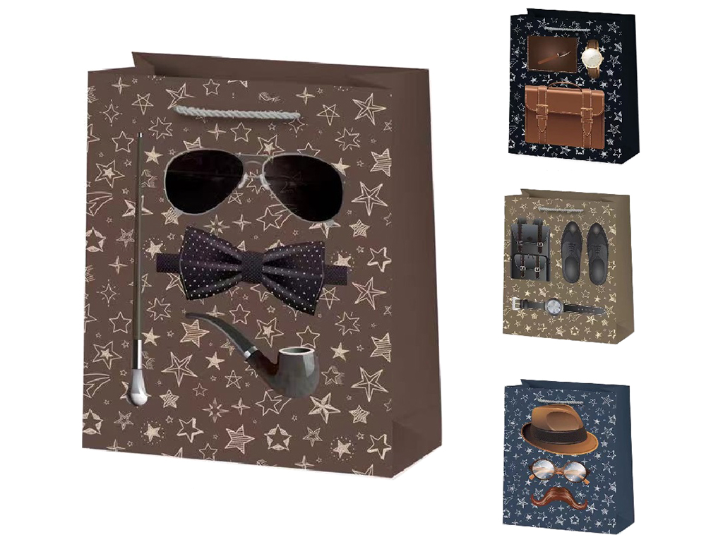 Пакет подарунковий паперовий M Men's style 3D, 26x32x10см
