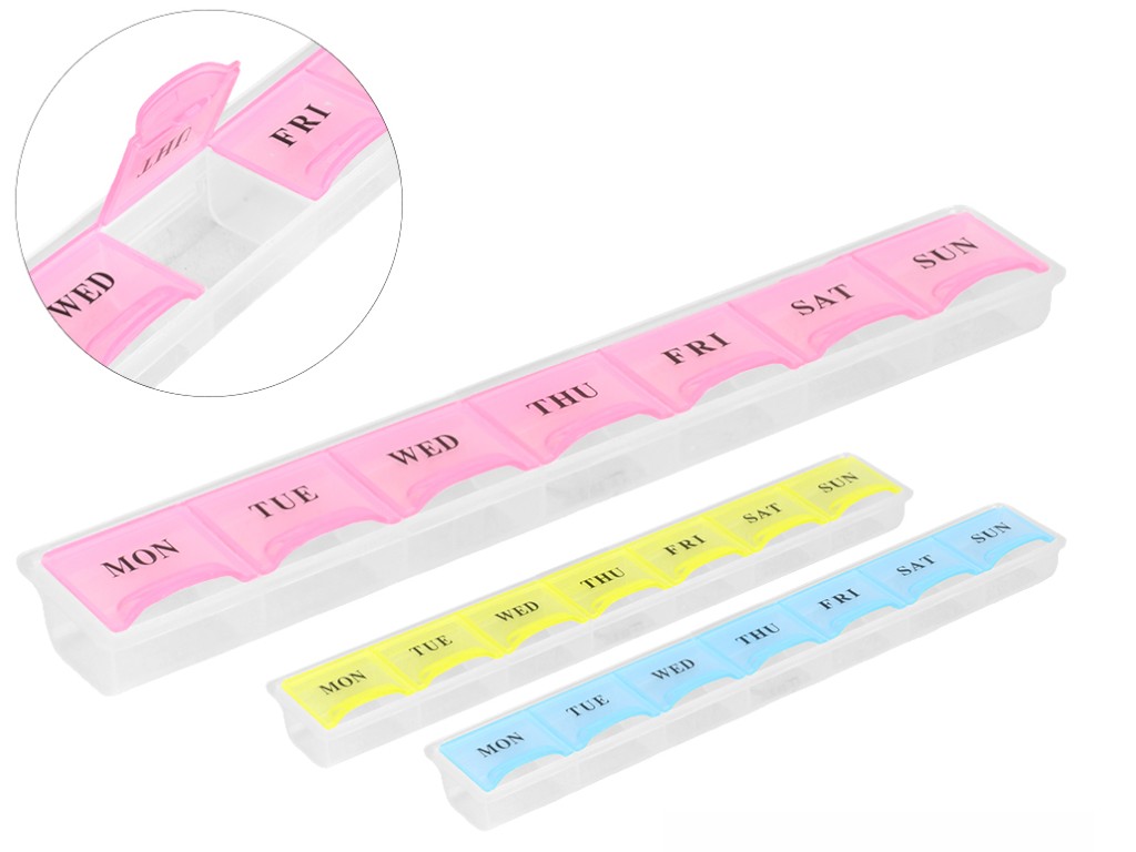 Органайзер для таблеток с подписями дней недели, 7 отделений, пластик, 21×3,5см