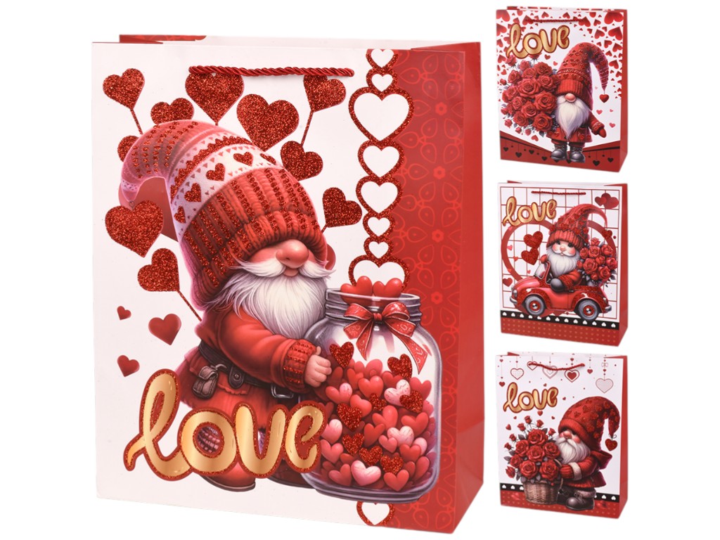 Пакет подарочный Love You, бумага, 18х24х8,5см, 4 дизайна (цена за 1шт)