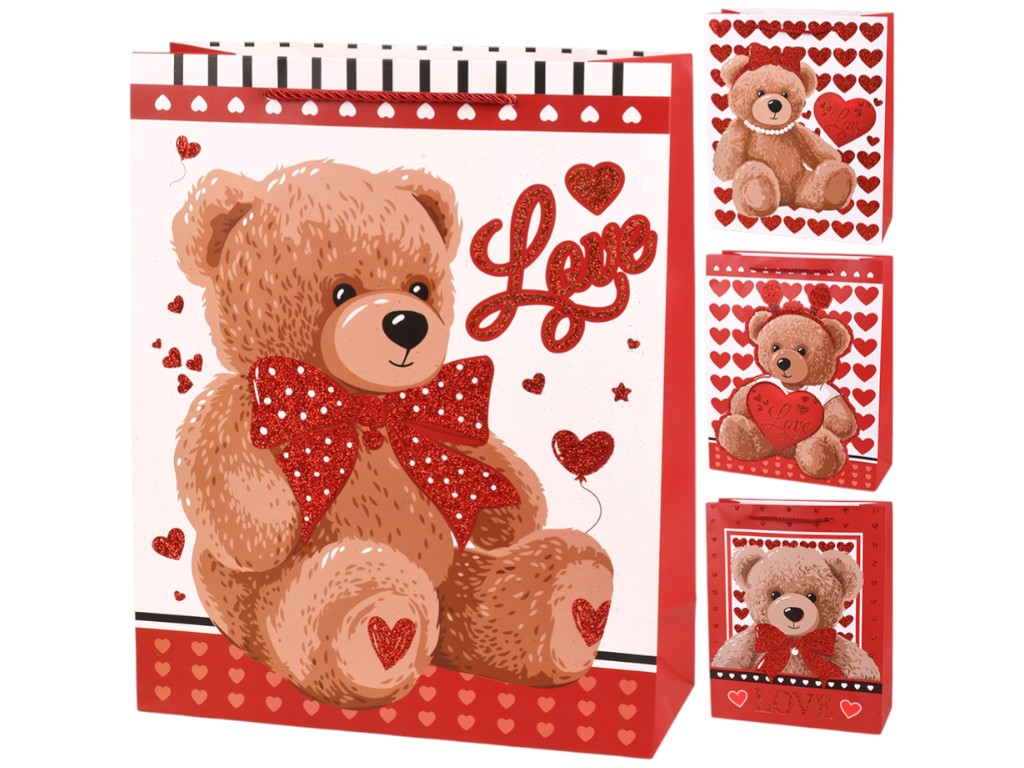 Пакет подарочный Teddy Love, бумага, 18х24х8,5см, 4 дизайна (цена за 1шт)