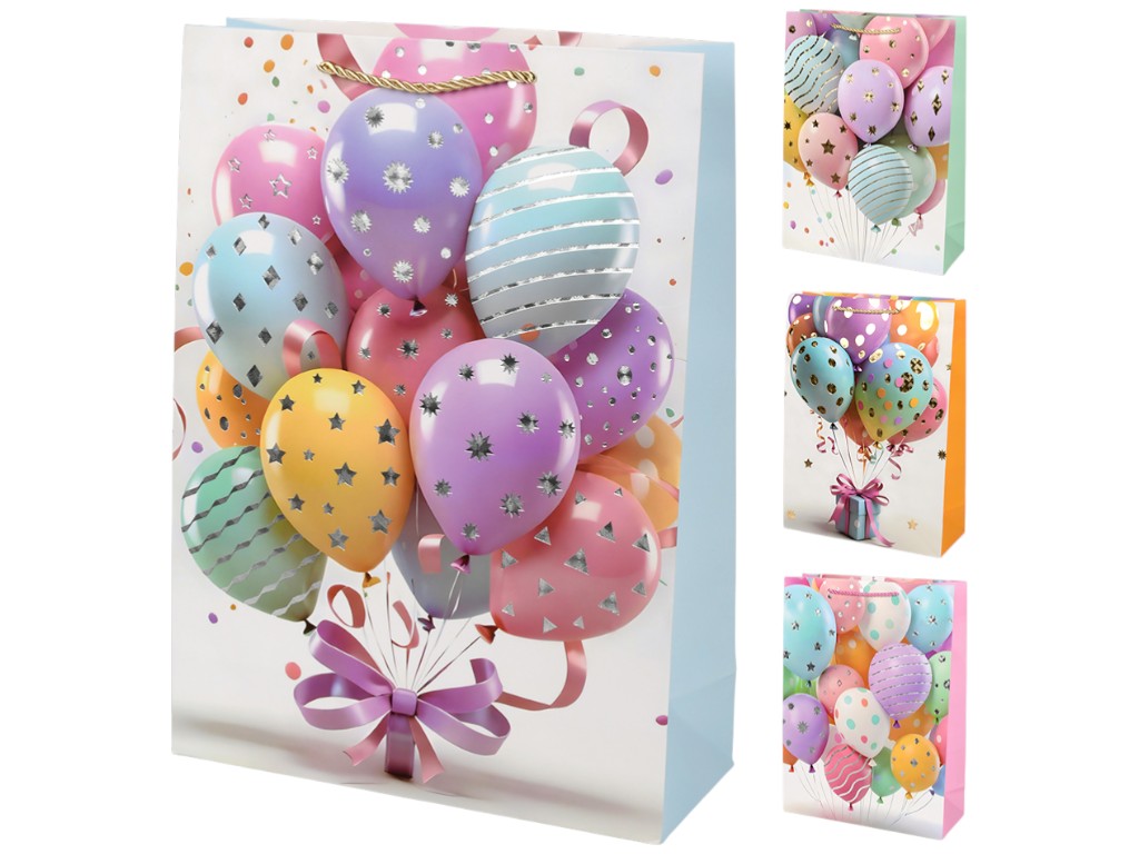 Пакет подарочный Balloons, бумага, 18х23х10см, 4 дизайна (цена за 1шт)