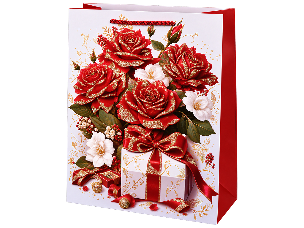 Пакет подарунковий паперовий Flowers L з ручками, 30×41,5×12 см, 4 дизайни (ціна за 1шт)