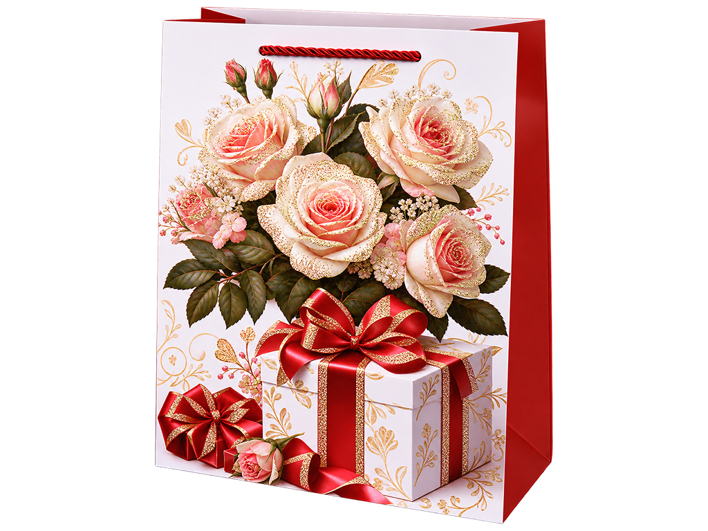 Пакет подарунковий паперовий Flowers L з ручками, 30×41,5×12 см, 4 дизайни (ціна за 1шт)