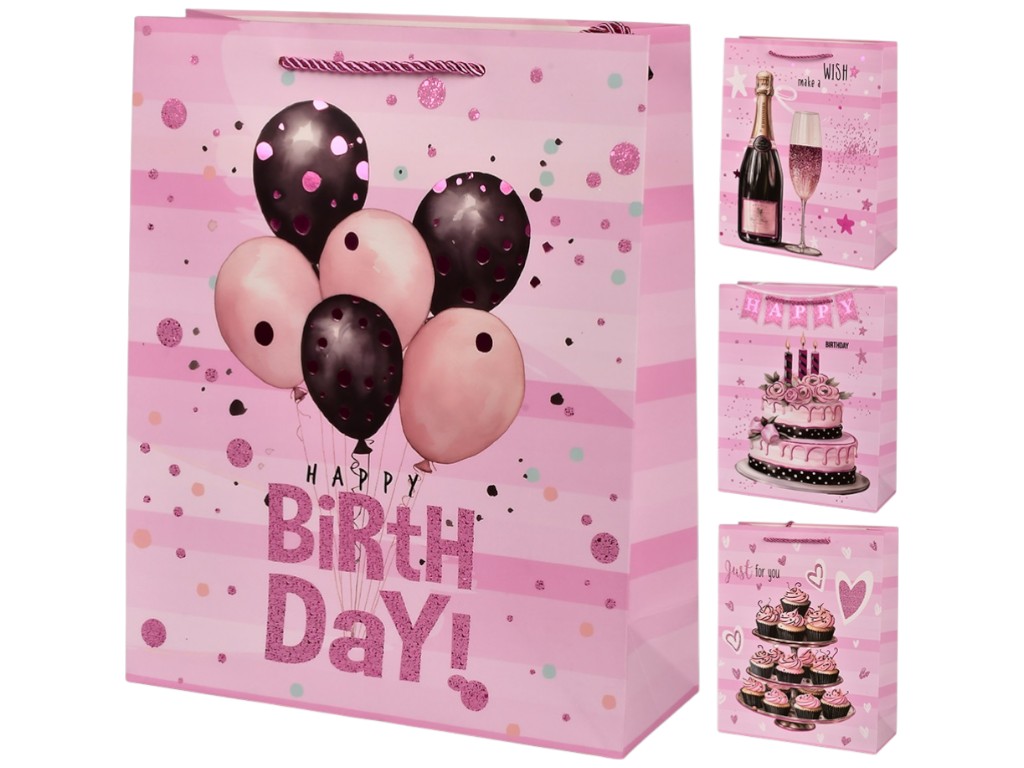 Пакет подарочный Happy birthday, бумага, 18х23х10см, 4 дизайна (цена за 1шт)